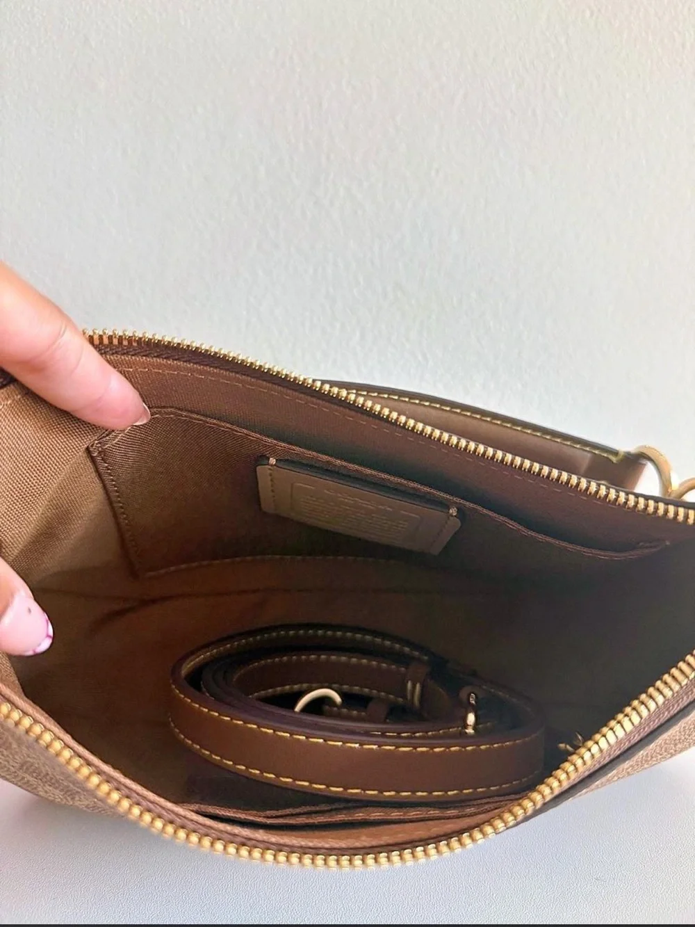 COACH Brown Signature Brown Teri Shoulder Bag with Gold Hardware